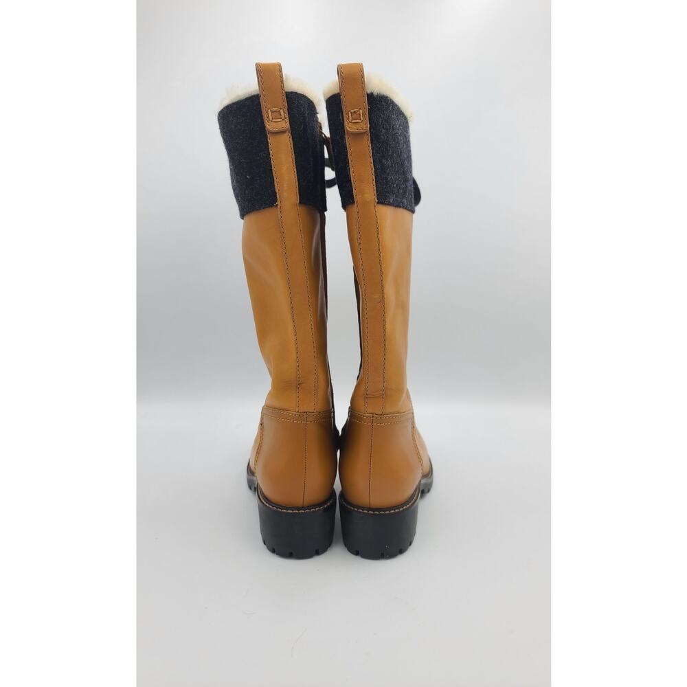 Cole Haan Henson Tall Leather Boots Camel Sherling Lace Up Lug Sole Size 6B - Picture 5 of 10